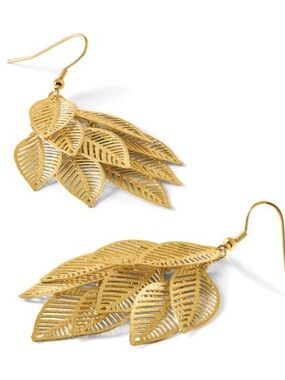 Gold Plated Leaf Dangle Drop Earrings - NWT